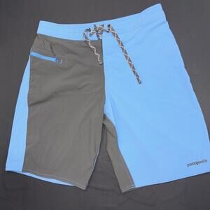 Patagonia Men's Stretch Wavefarer Swim Board Preppy Outdoor Shorts 32 Blue Gray